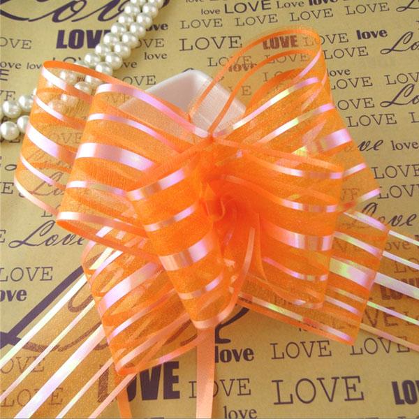 High Quality--50pcs/lot 5cm Large Size Orange Color Organza Pull Bows For Wedding Car Decor Wedding Organza Pull Flower Ribbons Gift Wrap