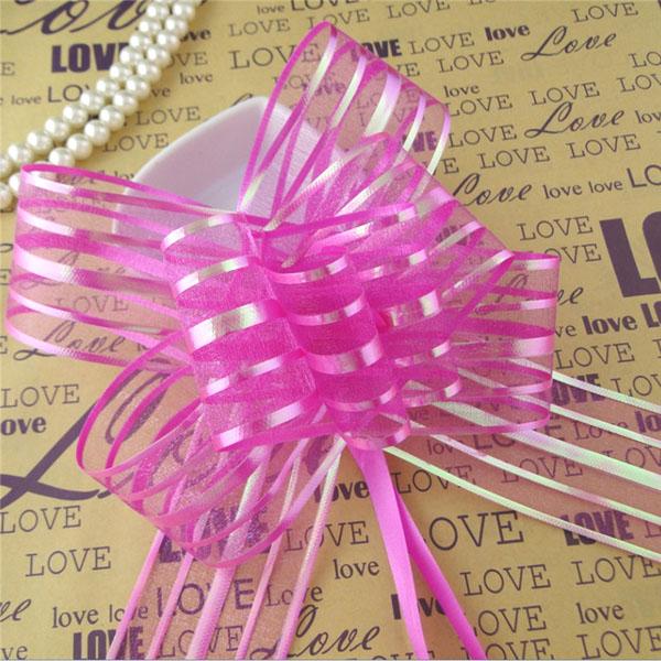 Hot Sale--50pcs/lot 5cm Large Size Fuchsia Color Organza Pull Bows For Wedding Car Decor Wedding Organza Pull Flower Ribbons Gift Wrap