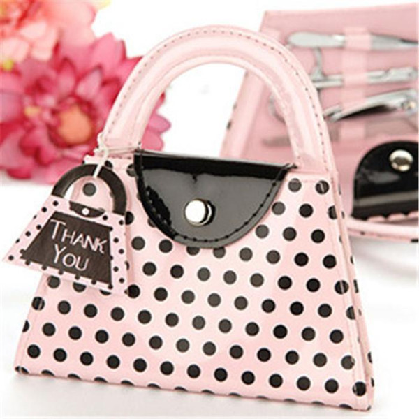 200pcs/lot Pink Polka Dot Purse Manicure Set