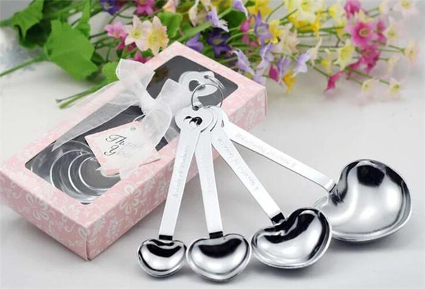 100sets/lot Heart Shaped Measuring Spoons set Wedding Favors 0920#20