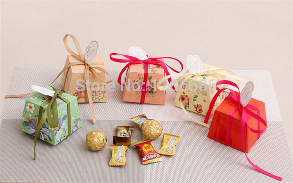 300pcs/lot Trapezoid Wedding Favor Candy Boxes Gift Box Sugar Candy Box With Ribbons