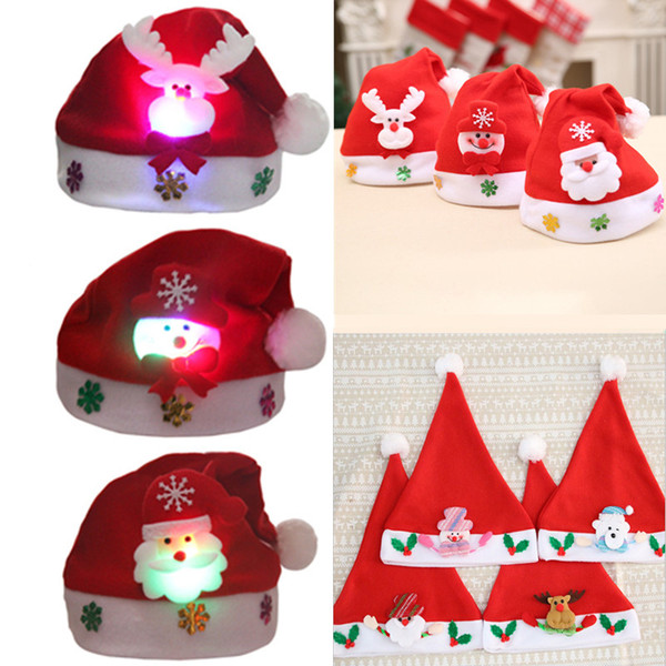 LED Christmas Hats New Design For Christmas Supplies Ligting Cap Thick Ultra Soft Plush Santa Claus Christmas Hat