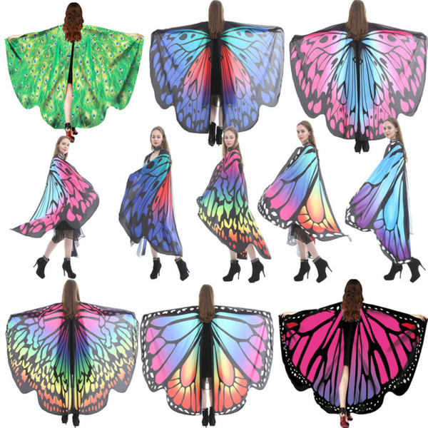 Colorful Women Halloween Butterfly Wing Creative Cape Shawl Funny Dress 1Pcs