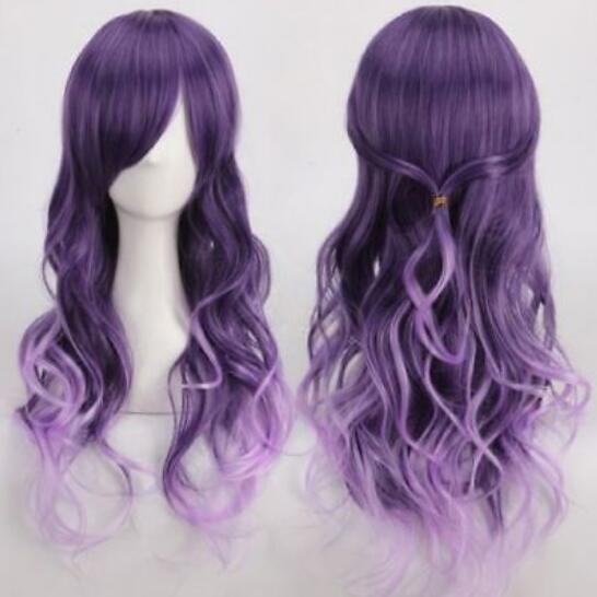 Wig Long Purple Ombre Side Bang Wavy Cosplay Synthetic Wig Hair