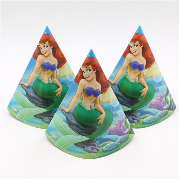 Wholesale- birthday party decorative the little mermaid paper haricone event party supplies disposable caps for kids girls 10pcs