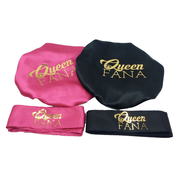 Customized Logo Rose/black Print Logo 2 Layer Polyester Satin Bonnet/Headband Caring Extention Wig Hairs Sleep Caps