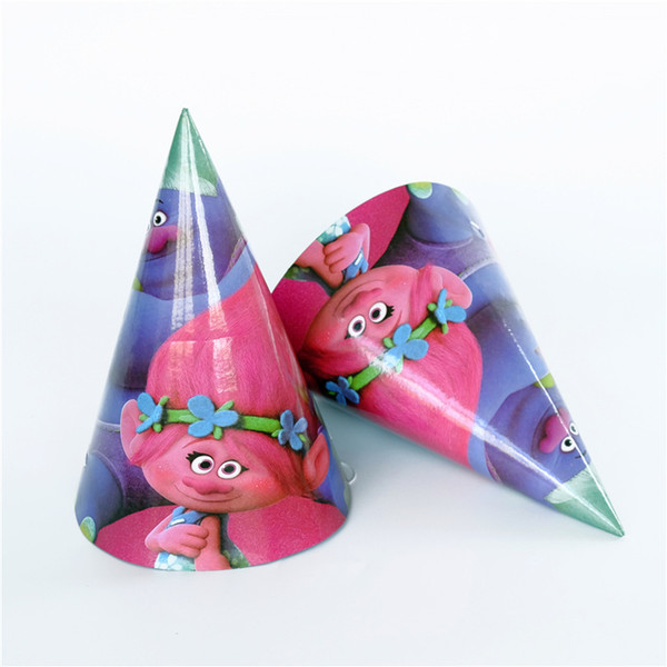 6 pcs/lot Party Paper Hat Trolls Kids Birthday party supply event supplies Decoration