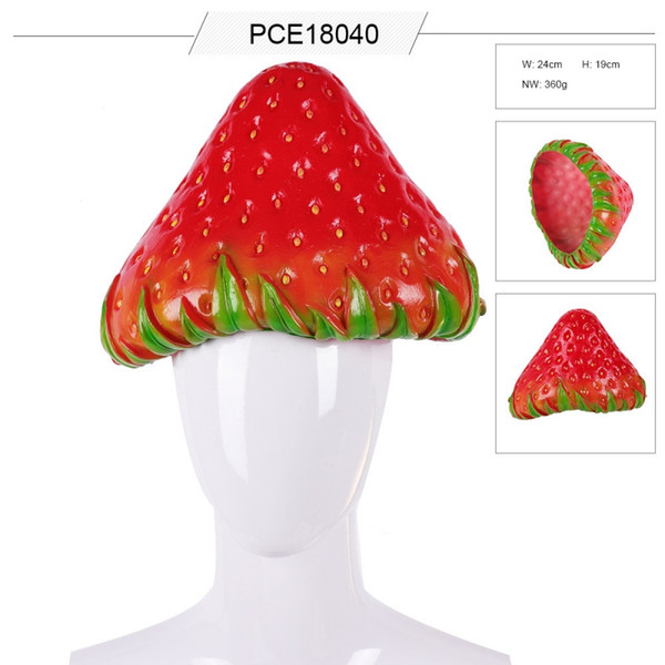 Cosplay Simulation Strawberry Hat Party Costume PVC Fruit Head Cover Performance Props Carnival Headwear