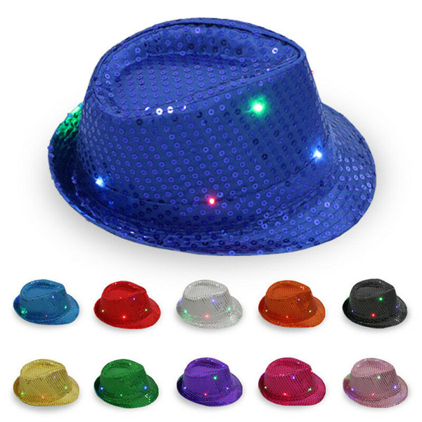 Mens Hot Flashing Light Up Led Fedora Trilby Sequin Fancy Dress Dance Party Hat