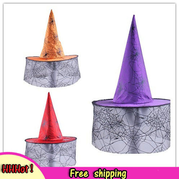 2pcs/lot Halloween party witch hat ribbon Wizard Hat lovely printed lace Witch Pumpkin tip