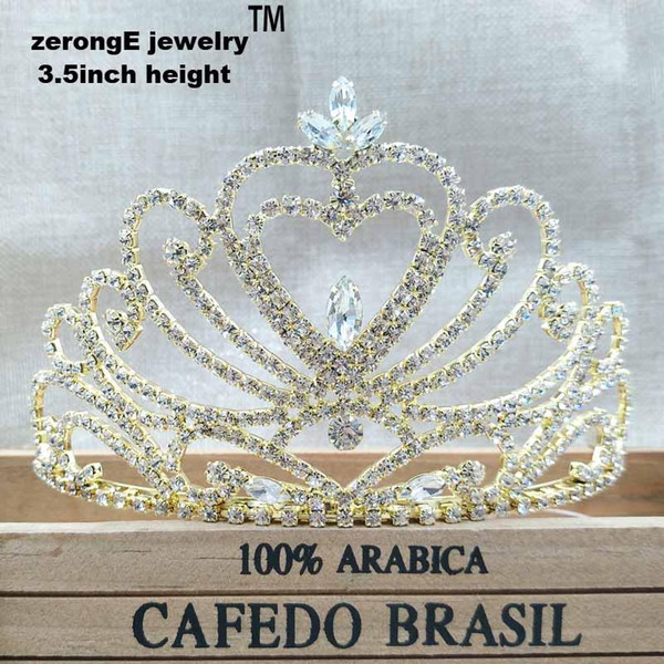 3.4inch pageant Wedding Bridal Tiara Crowns Queen gold heart Tiara crown Headband for party /masquerady event/carnival