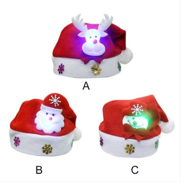 Free shipping Wholesales Lovely Snowman Christmas Hat LED Caps For Children New Year Xmas Kids Gift Home Decorations