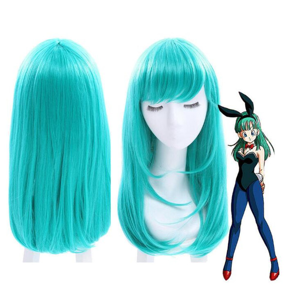 Wig Bulma Medium Long Straight Bangs Green Cosplay Wig Party Hair Wigs free shipping