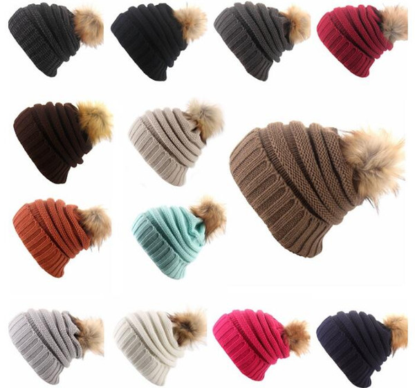 Kids Adults Thick Warm Winter Hat For Women Soft Stretch Cable Knitted Pom Poms Beanies Hats Women's Skullies Beanies Girl Ski Cap