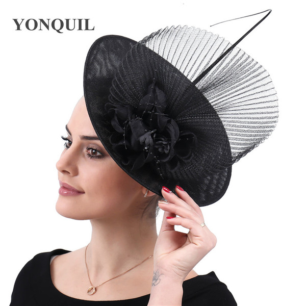 Black women wedding derby kenducky hats fascinator party chapeau bridal elegnat hair clips mesh married headpiece with hair clip