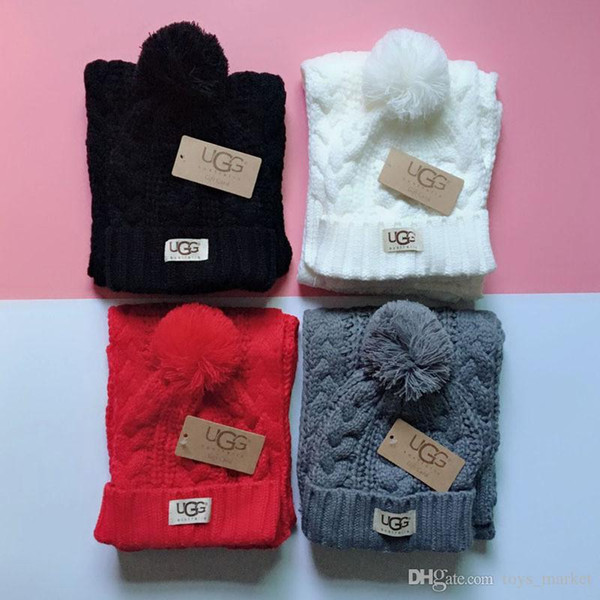 4 Colors Women Knitted Winter Hats Scarves Sets Knitting Beanies Warm Skullies Cap Accessories Christmas Gifts