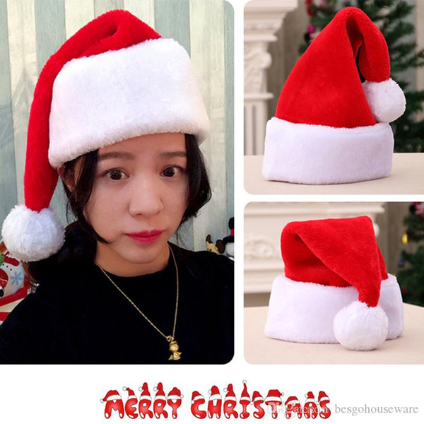 Santa Hat Winter Warm Christmas High-Grade Plush Adult Hat Thickening Big Ball Soft Plush Christmas Hat Xmas Ornament Decoration BH2439 CY