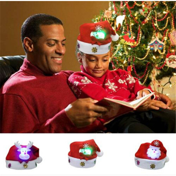 Wholesales Lovely Snowman Christmas Hat LED Caps For Children New Year Xmas Kids Gift Home Decorations