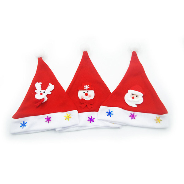 Non Woven Kids Christmas Hat With Led Light Cartoon Applique Santa Deer Snow Pattern Hats Christmas Supplies