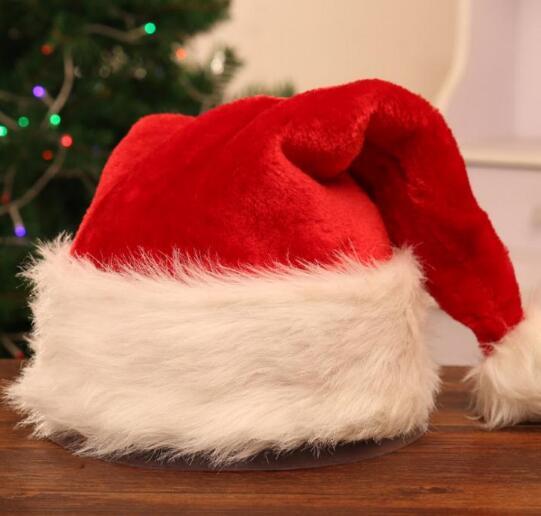 30pcs Christmas Decoration Party Santa Hat Plush Velvet Red And White Cap for Santa Claus Costume Caps Adult