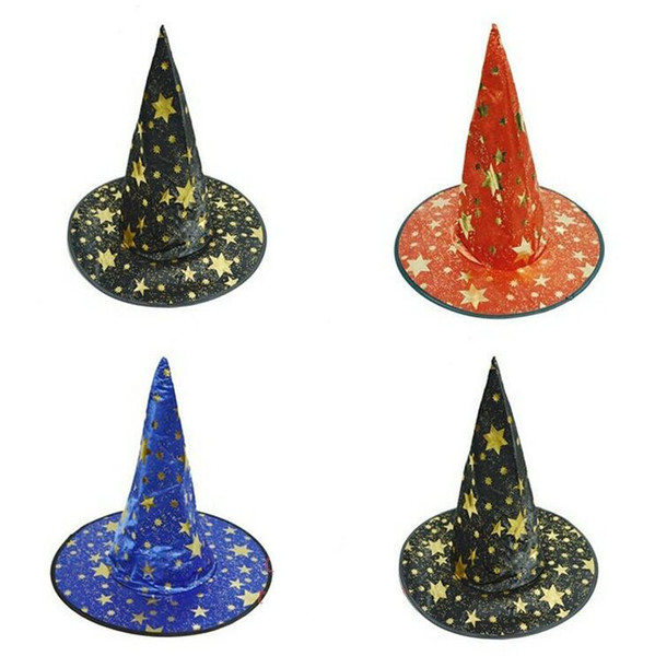 Witch Pointed Cap Colorful Star Print Halloween Costume Party Hats Women Men Halloween Costume Accessory Devil Cap