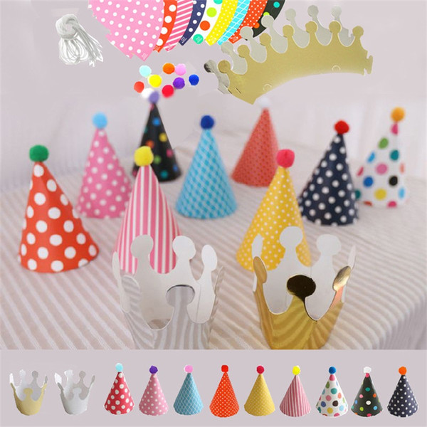 Cartoon DIY Happy Birthday Kids Cap Party Hats Set Decoration Hair Ball Children Crown Trigonometric Caps Festive Supplies 3 8qp bb