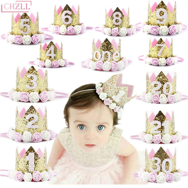 CHZLL 1pc One First Birthday Party Hats 1st 2nd 3rd Crown Birthday Hats Number One Party Decors Kids Accessories Newborn Child