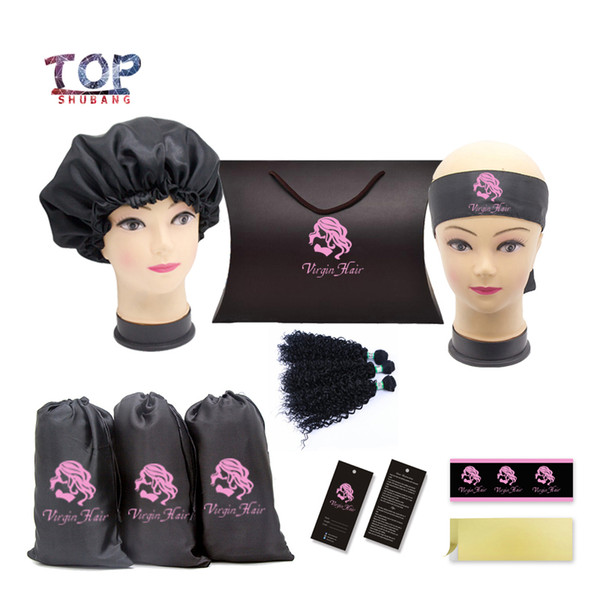 Customized Care Wig Package Women Hair Extensions Bundles Packaging Sets Bonnets/bags/Tags/ Sticker Hair Bundle Wraps