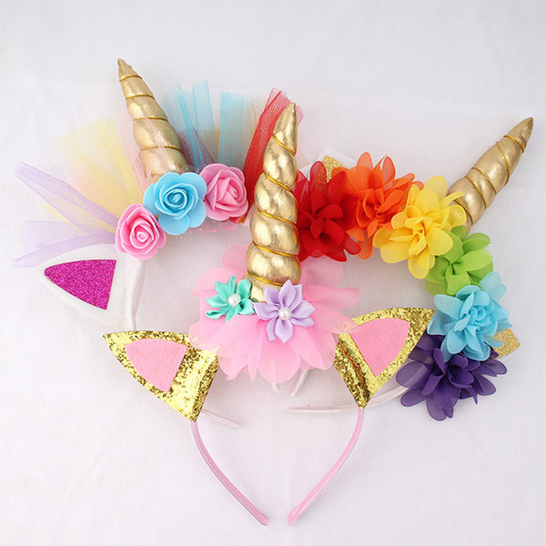 Cute princess birthday party Children unicorn Hair Sticks kids floral headband Toddler Hair ribbon baby Hair Accessories cosplay