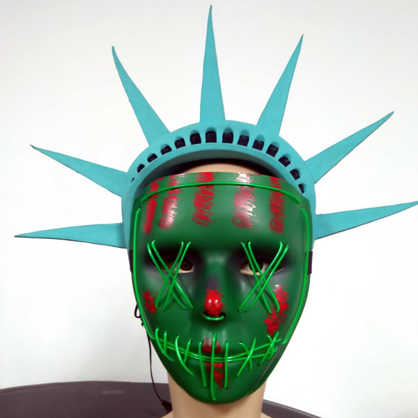 Statue of Liberty Crowns Visors Headwear Caps Hat Head halloween latex costume cosplay larp Purge Mask EL wire Mask LED light