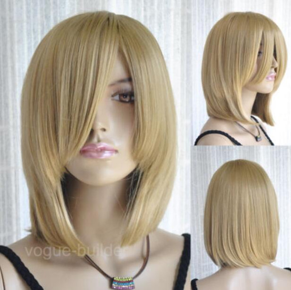 Wig Long Bang Gold Blonde Medium Straight Cosplay Hair Wig free shipping