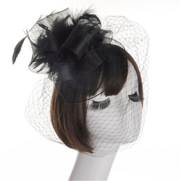 Bridal Headdress Hair for Women wedding accessories Party Hat Headdress bridal Feather Mesh Net