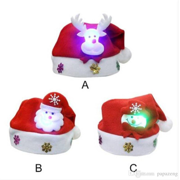 Free shipping Wholesales Lovely Snowman Christmas Hat LED Caps For Children New Year Xmas Kids Gift Home Decorations