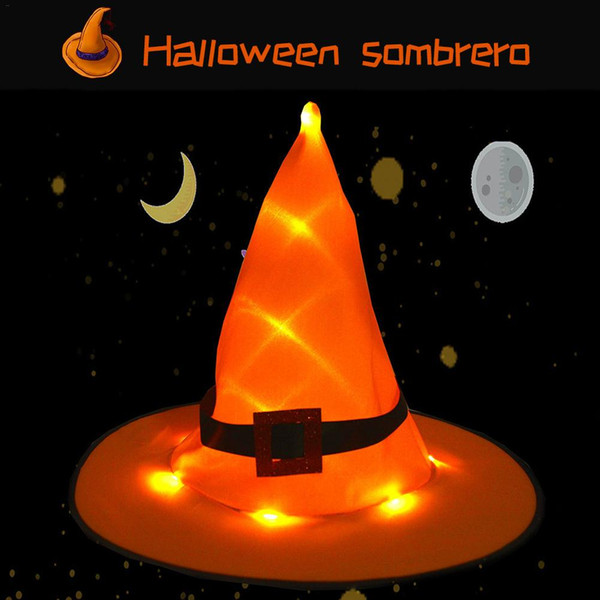 Orange With LED Light Witch Hats Masquerade Wizard Hat Party Hats Cosplay Halloween Party Fancy Dress Decor Top Hat Decor