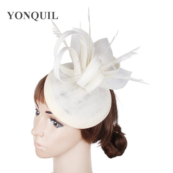 Elegant women fascinator party hats elegant women wedding cap with feather hair accessories for race church cocktail hats SYF246