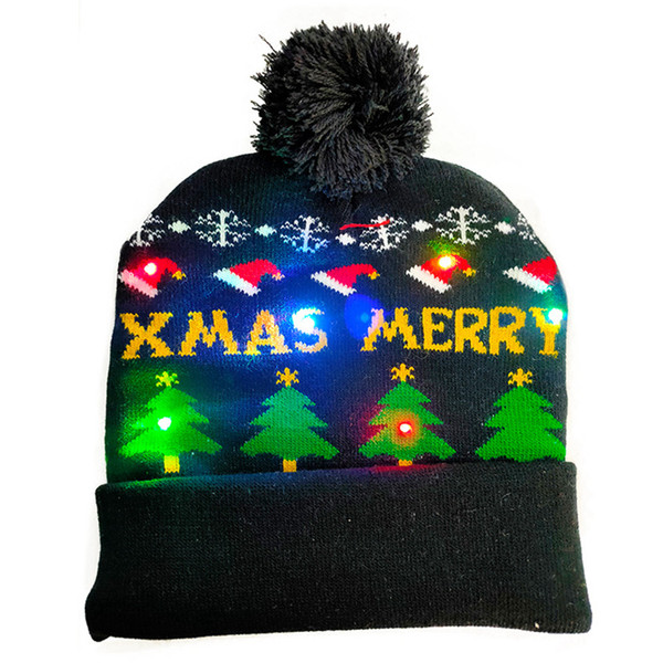 New Year LED Light Christmas Hats Beanie Sweater knitted Christmas Light Up Knitted Hat for Kid Adult For Christmas Party