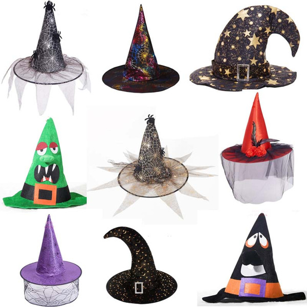 Lace Veil Witch Hat Wizard Hats Caps Halloween Masquerade Props Hallowmas Carnival Party Hats