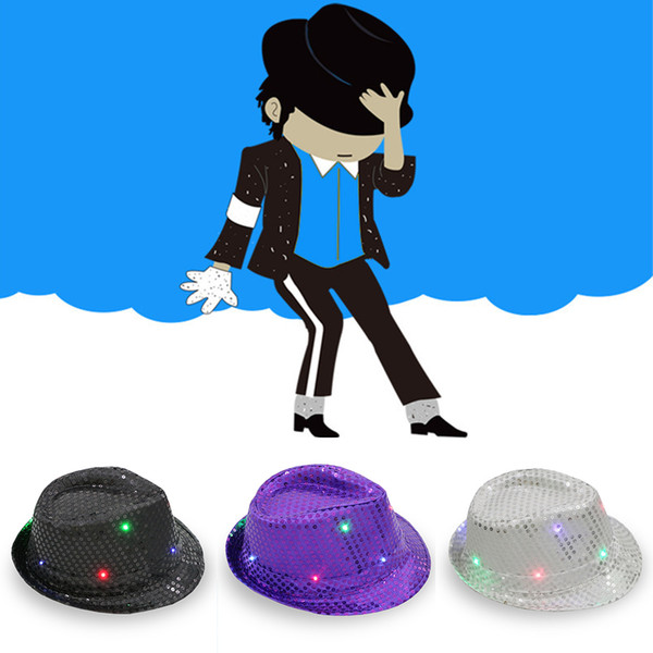 Flashing Light Up Led Fedora Trilby Sequin Unisex Fancy Dress Dance Party Hat