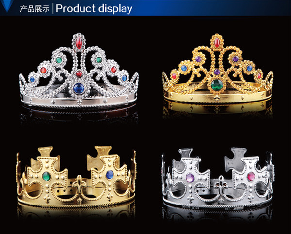 COSPLAY Luxury King Queen Crown Fashion Party Hats Tire Prince Princess Crowns Birthday Party Hat Gold Silver 2 Colors With OPP Bags 20pcs