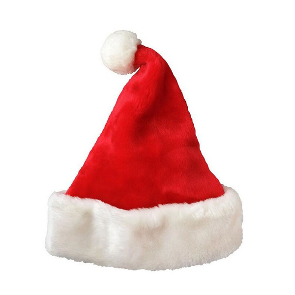 100pcs Velvet Santa Hat With Plush Brim Adult Child Christmas Party Cap Celebration Grand Event Favors Gift Red ZA4869