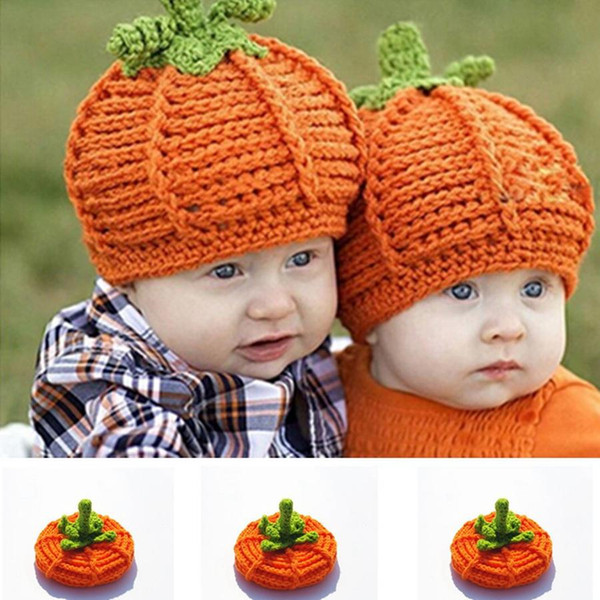 Cute Kids Pumpkin Knitted Hat Fashion Winter Warm Soft Children Crochet Beanies Caps Halloween Party Photography Props Cap