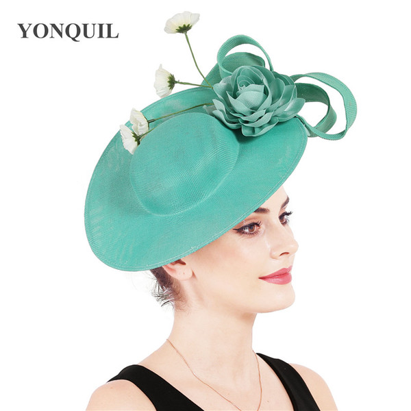 Emrald green party derby hats women elegant fascinators occasion nice chapeau caps with nice floral decor lady loops headpiece