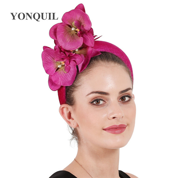 Classic princess cocktail hair accessories nice floral fascinators female hot pink headbands floral women wedding hair bands