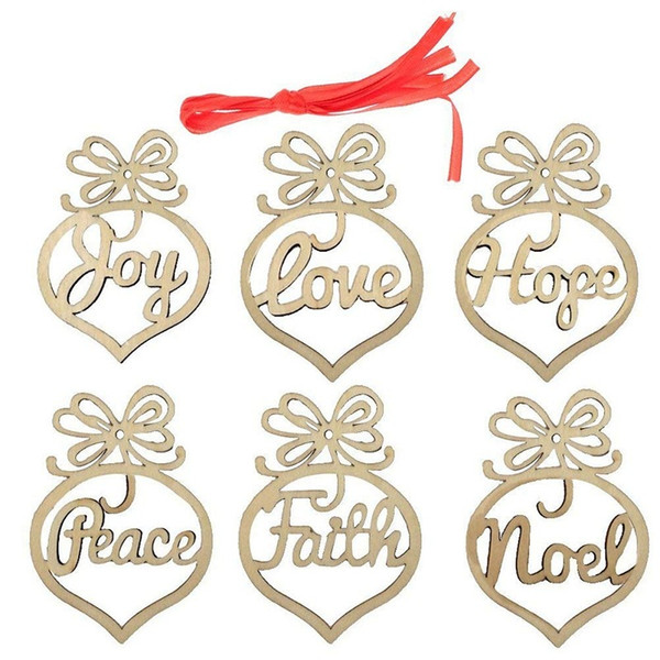 Wooden Christmas Ornaments Noel Love Hope Joy Faith Peace Christmas Hangers Hanging Tags Pendant Christmas Tree Decoration Decor New Year