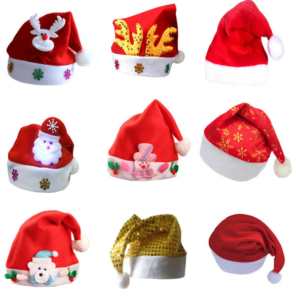 Christmas Cosplay Hats Sequin deer snowman Santa Claus hat 2018 fashion adults children Xmas cap Christmas Party Supplies 27 styles TC181017