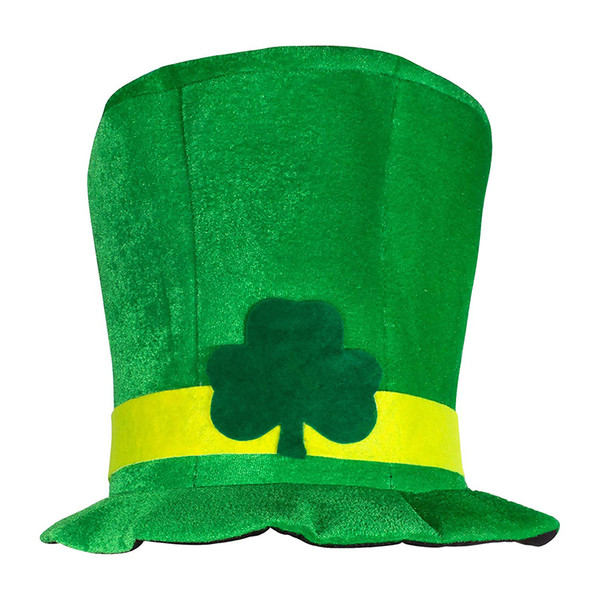 200PCS New Design Irish St Patrick Day Green Shamrock Velvet High Top Hat Party Adult Cap Costumes