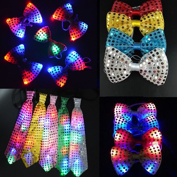 Flashing Light Up Bow Tie Necktie LED Mens Party Lights Sequins Bowtie Wedding Glow Props Halloween Christmas