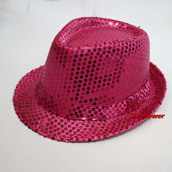 Women Men Kids Boy Sequins Jazz Hat Trilby Dance Hats Cap