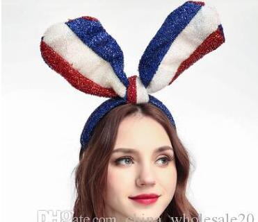 Free Shipping New Festival Rabbit Ears Shaped Toy Velvet Sequins Headdress Party Cosplay Toy Hair Hoop flag rabbit ears bright silk