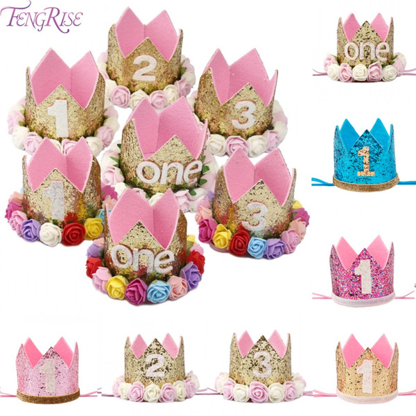 FENGRISE Hat Princess Crown Happy Birthday Party Hats Decor One Birthday 1st 2nd 3rd Year Old Number Baby Kids Hair Accessory